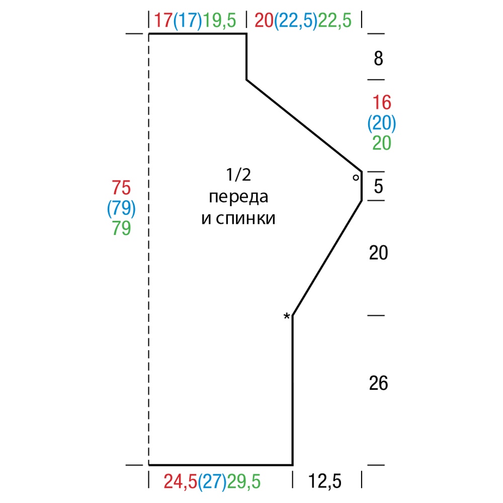 Выкройка вязаного жилета со спущенным плечом